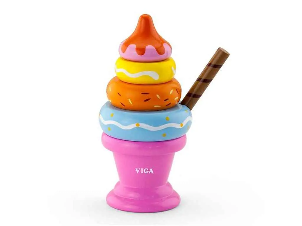 Пірамідка Viga Toys 4ел. 7см дерев'яна Морозиво рожевий (51321)