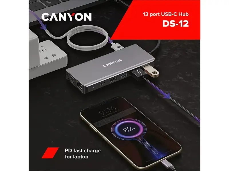 Мультипортовий адаптер Canyon 13 Port USB-C Hub DS-12 (CNS-TDS12) - фото 5