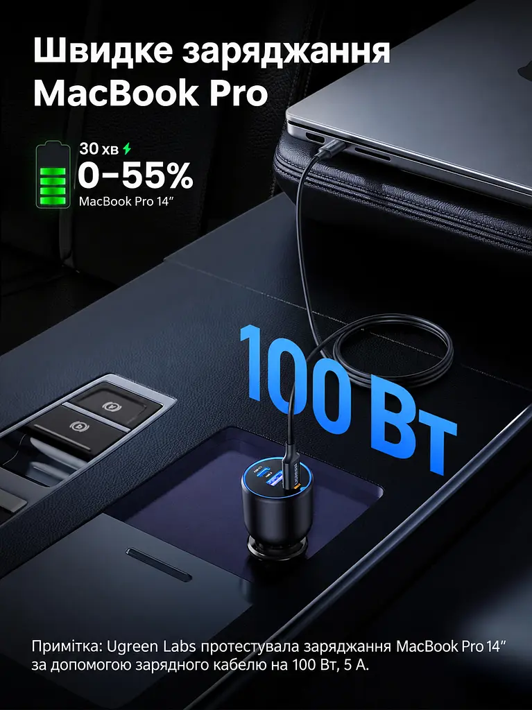 Автомобільний зарядний пристрій UGREEN EC705 2 USB-C PD + USB-A до 130 Вт USB-C1 30 Вт + USB-C2 100 Вт одночасно USB-A до 22,5 Вт (35025) - фото 3