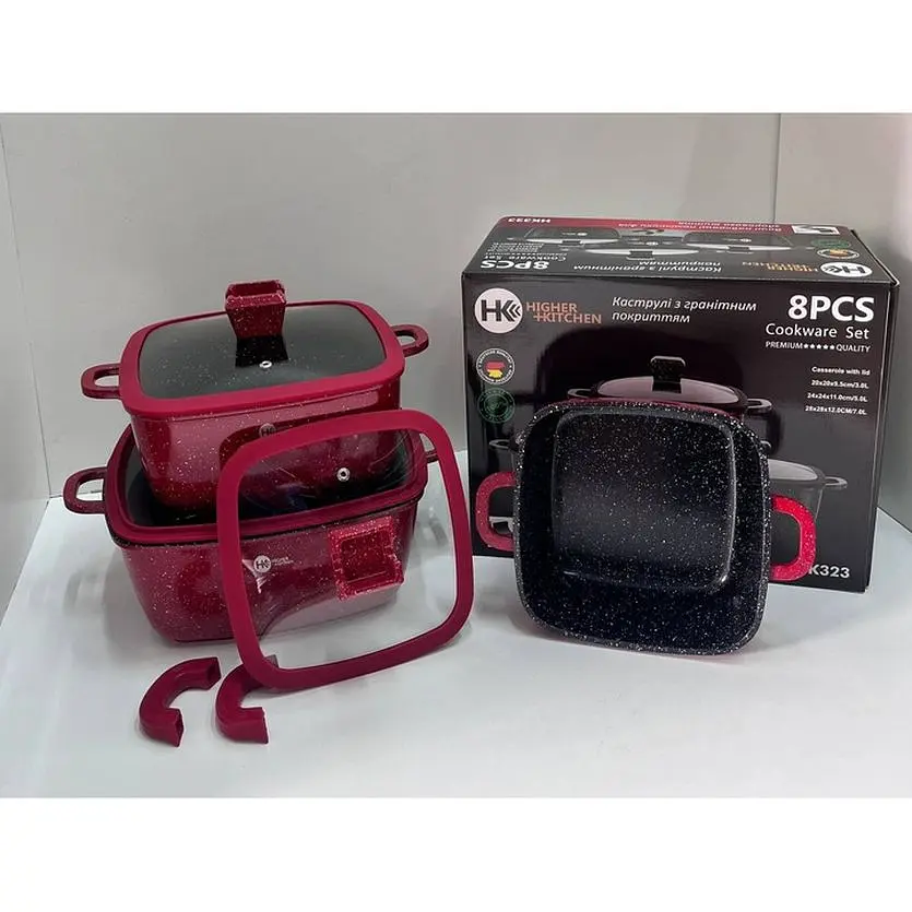 Набір каструль Higher Kitchen HK-323 з гранітним антипригарним покриттям XPRO червоний (41923-HK-323 КРАСНЫЕ_2093) - фото 3