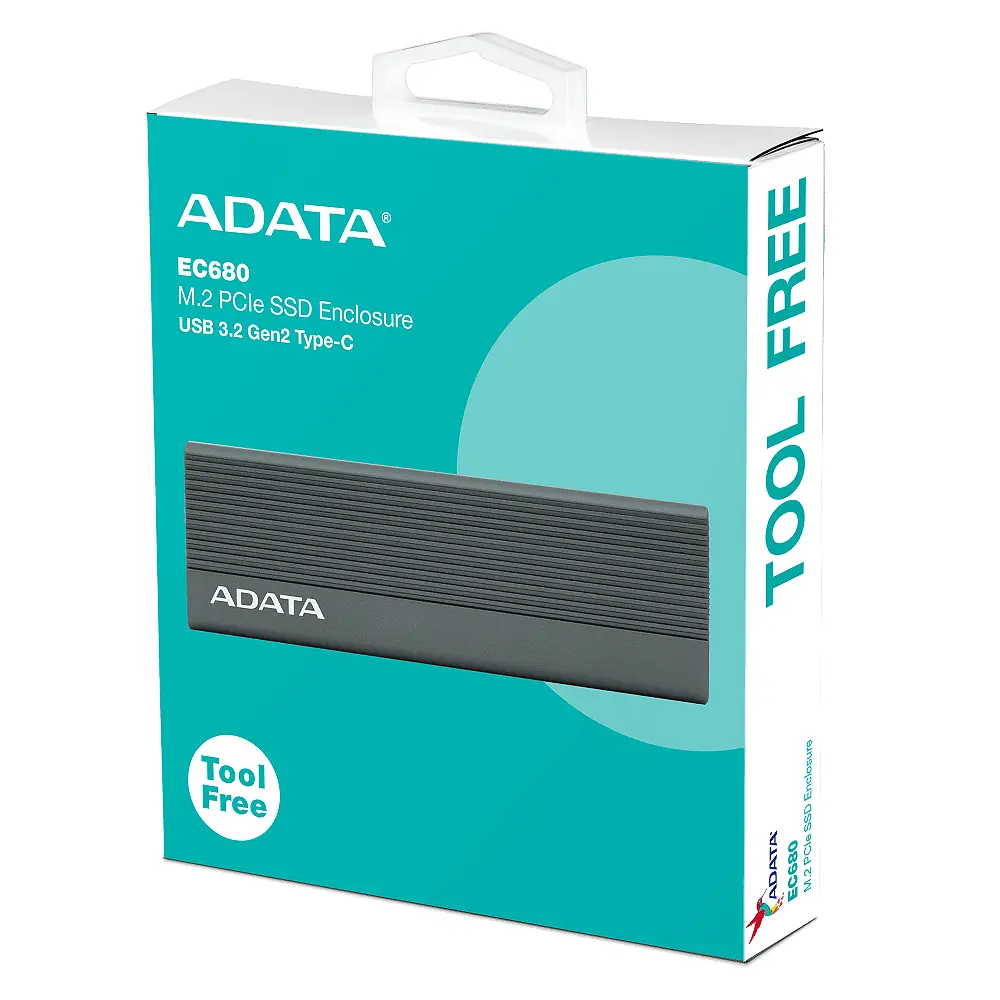 Зовнішній карман для накопичувача A-DATA EC680 для SSD M.2 PCIe USB3.2 Gen2 Type-C сірий - фото 2