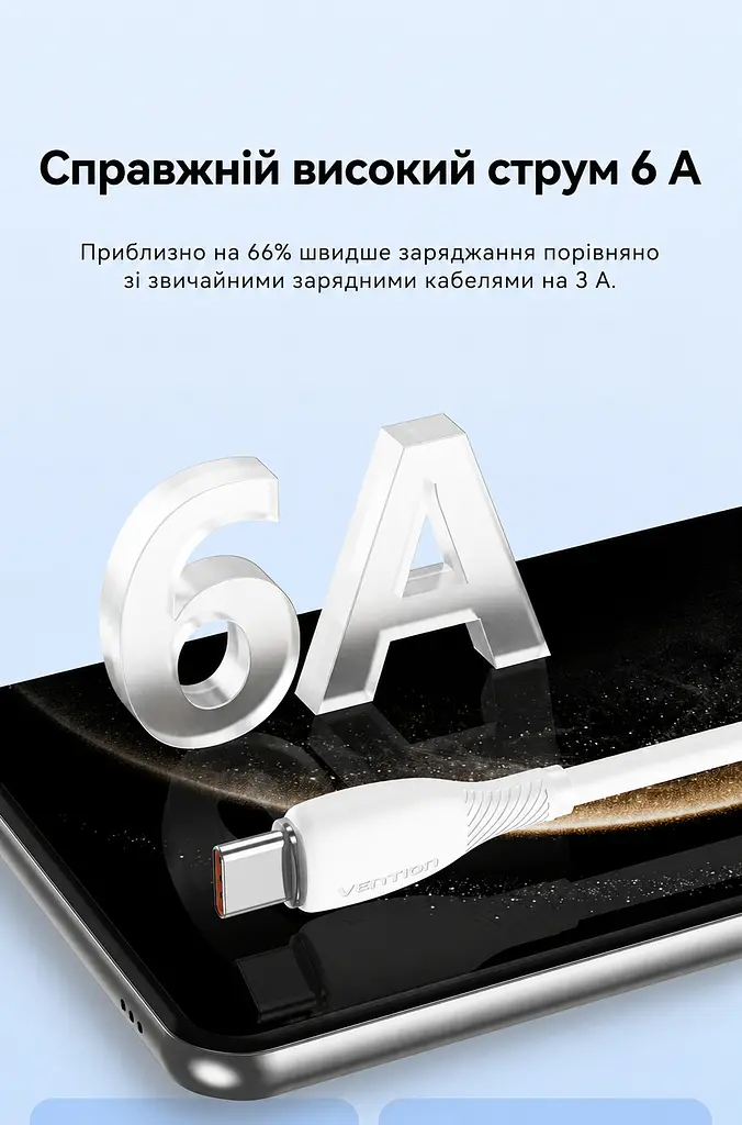 Кабель Vention CWBBG USB-A - USB-C 100 Вт 6 А 1,5 м чорний (CWBBG) - фото 14
