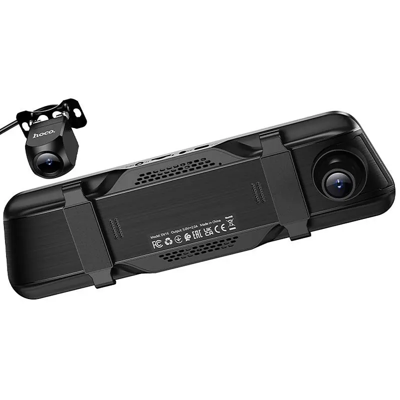 Автомобільний відеореєстратор дзеркало Hoco DV16 Dual-Channel Driving Recorder 1080p+720p Black - фото 2
