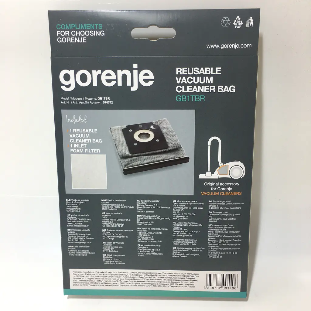 Мешок тканевый + фильтр для пылесоса Gorenje VCK1300EA, VCK1400EA, VC1411B, VC1411CMBU, 570742 - фото 2