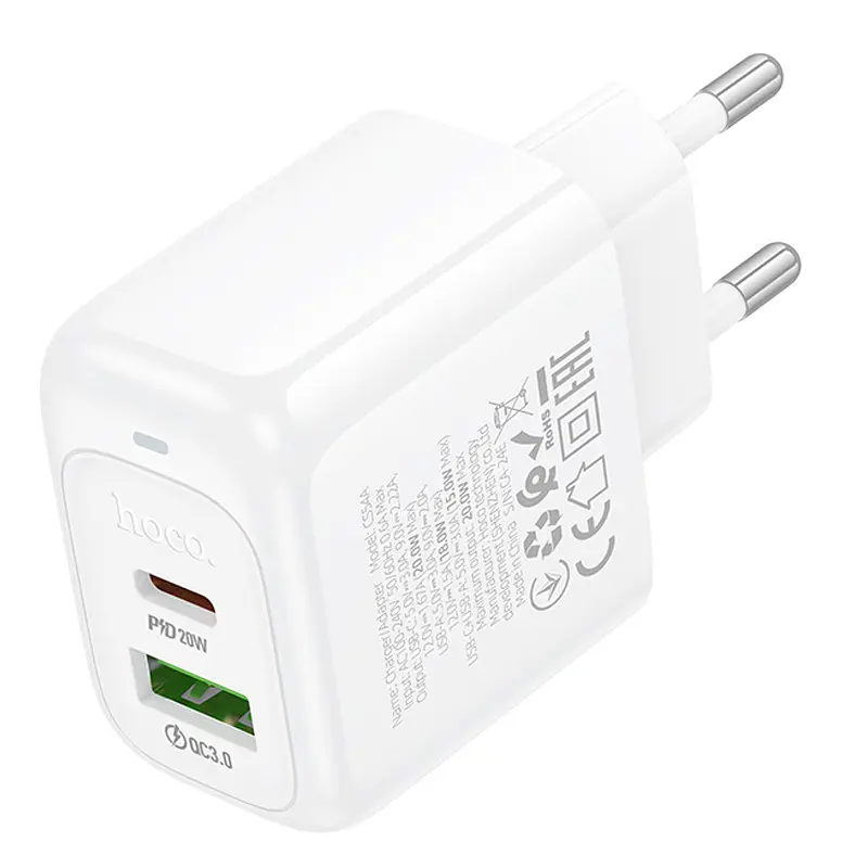 МЗП Hoco CS54A Surplus PD20W+QC3.0 (1USB-A/1C) White - фото 2