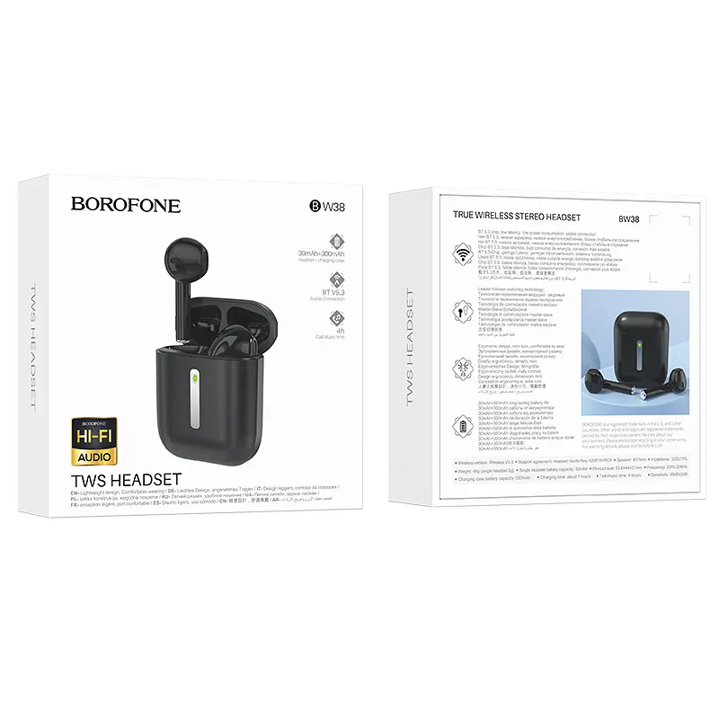 Наушники беспроводные Borofone BW38 Joy TWS  |BT5.3, 30/300mAh, 4h| black - фото 4