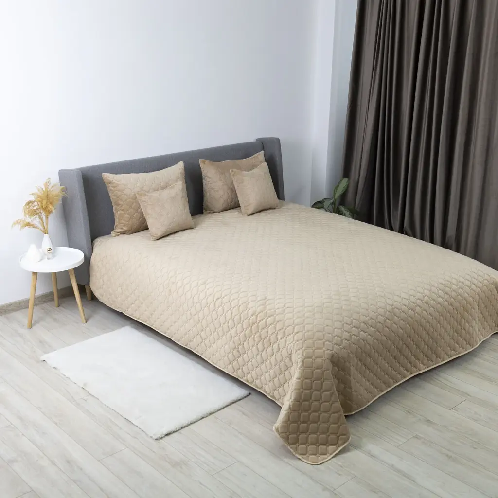 Покривало ТЕП велюрове Velour Ромб круглий 150x210 см золотий беж - фото 3