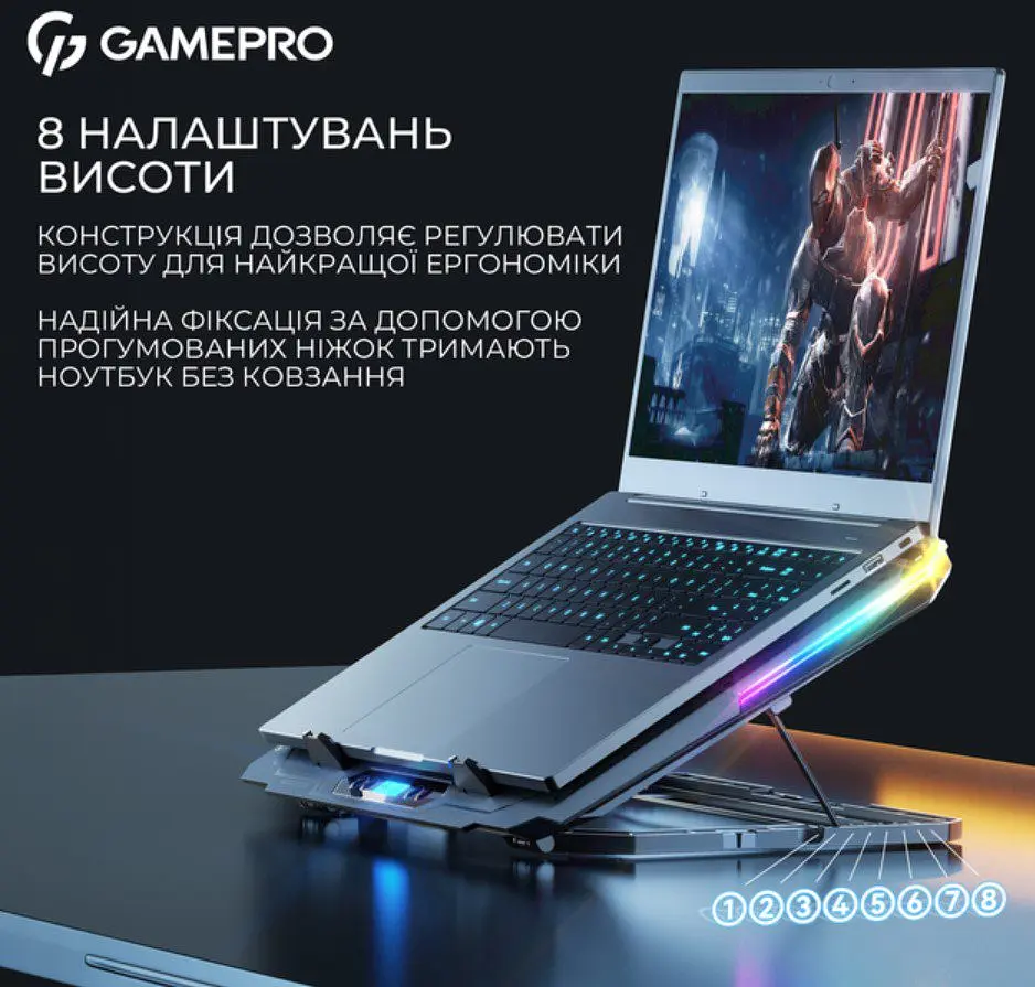 Охолоджувальна підставка для ноутбука до 17,3 дюймів GamePro GPCP-1040 RGB 2xUSB 8xfans - фото 10