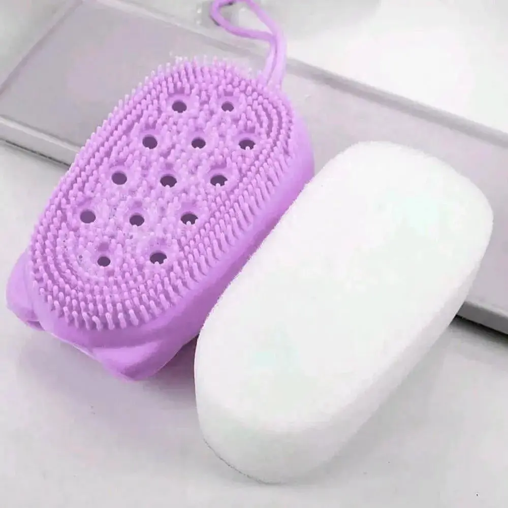 Мочалка масажна силіконова Bath Brush WN-12 двостороння з петлею фіолетовий - фото 5