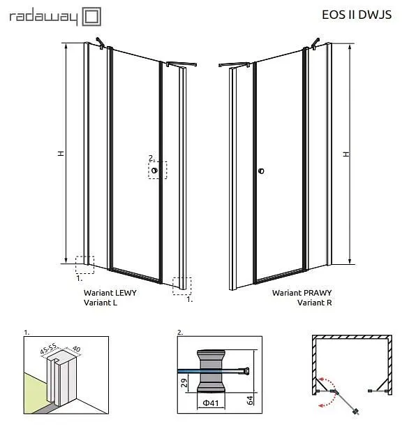 Душові двері Radaway Eos II DWJS 140 см 3799456-01L - фото 3