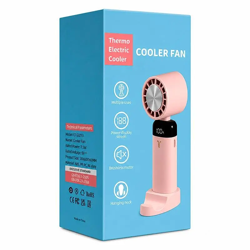 Вентилятор портативний з дисплеєм Thermo Electric Cooler Fan LT-S3213 темно синій - фото 5