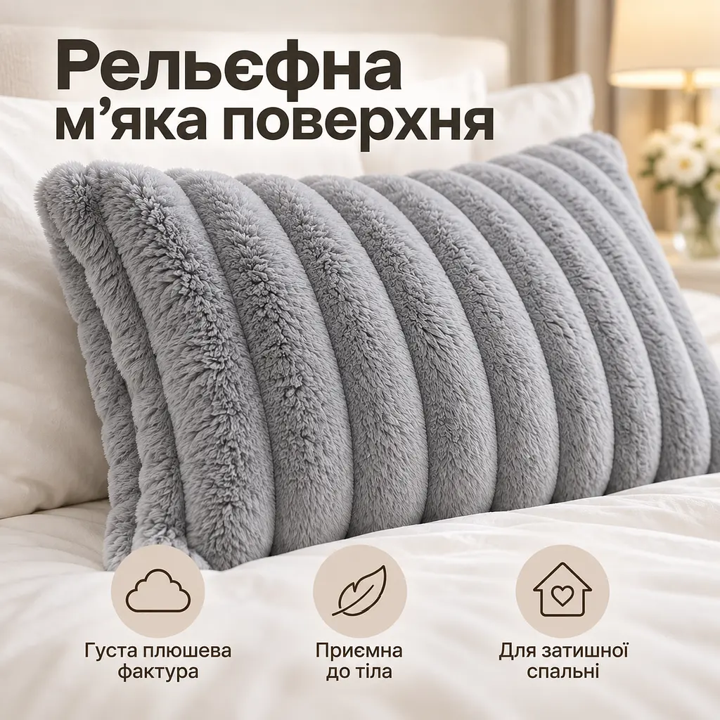 М'яка плюшева хутряна наволочка Solve сіра 48 x 74 см (KT9001021) - фото 10