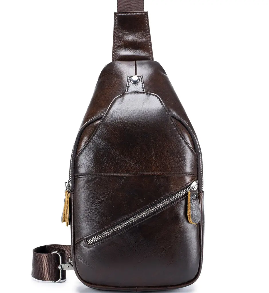 Чоловічий шкіряний рюкзак на одне плече 18х32х7 для міста TIDING BAG MK03983 коричневий 18 см - фото 2