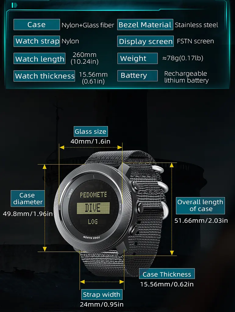 Годинник North Edge Model D 10 Bar з компасом - фото 8