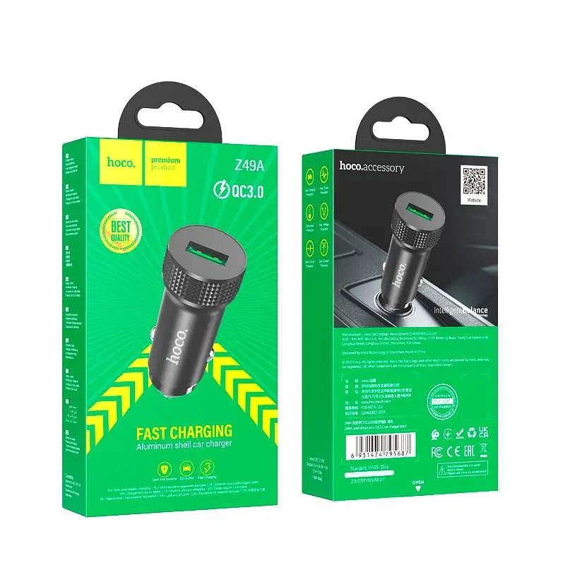 Адаптер автомобільний HOCO Level single port car charger Z49A 18W QC3.0 чорний - фото 4