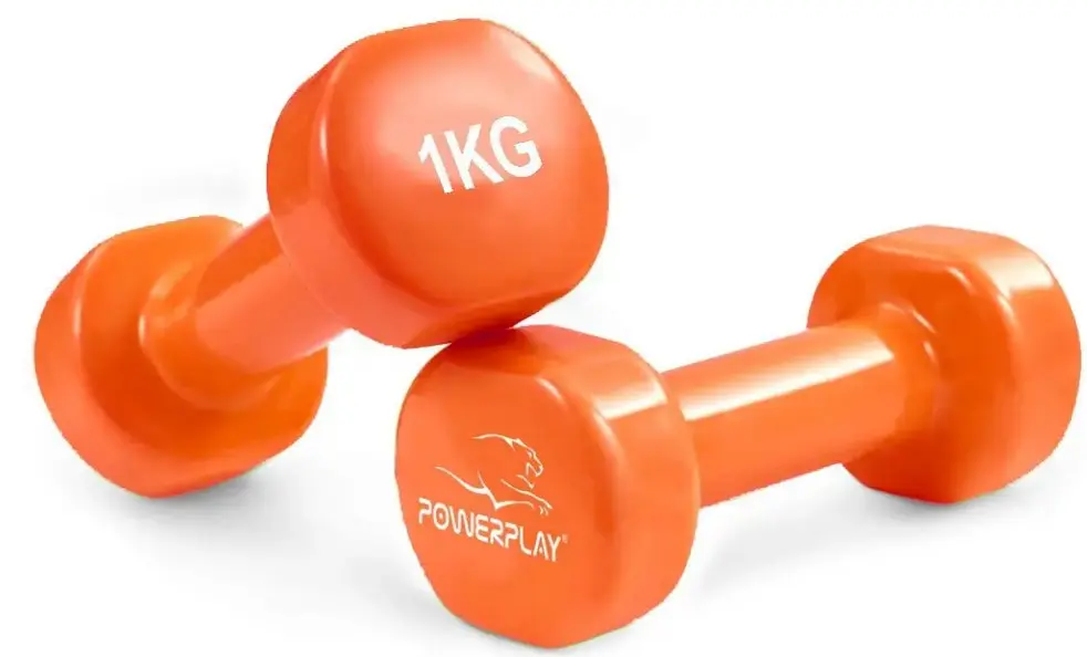 Гантелі вінілові PowerPlay 2 * 1 кг PP_4103 Помаранчеві 2 шт + Резинка для фітнесу 7,5 кг (PP_4103_2*1kg) - фото 2