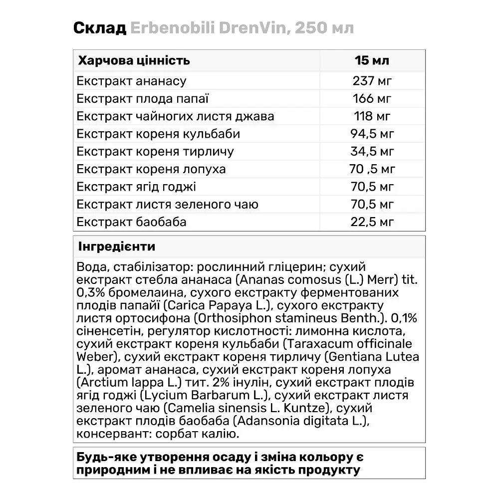 Натуральна добавка Erbenobili DrenVin 250 мл - фото 3