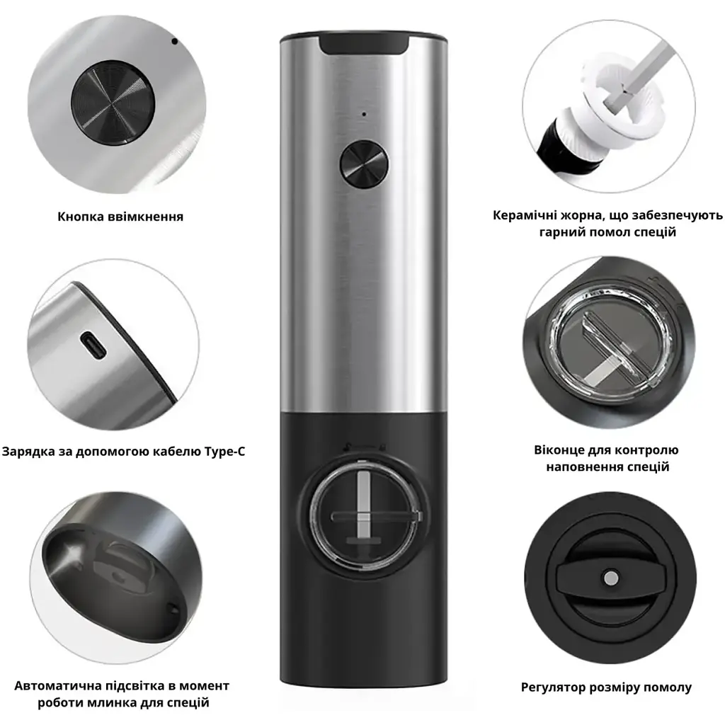 Електричний млинок для спецій Ringel Zira 21 см нержавіюча сталь пластик керамічні леза (RG-5121-01) - фото 5