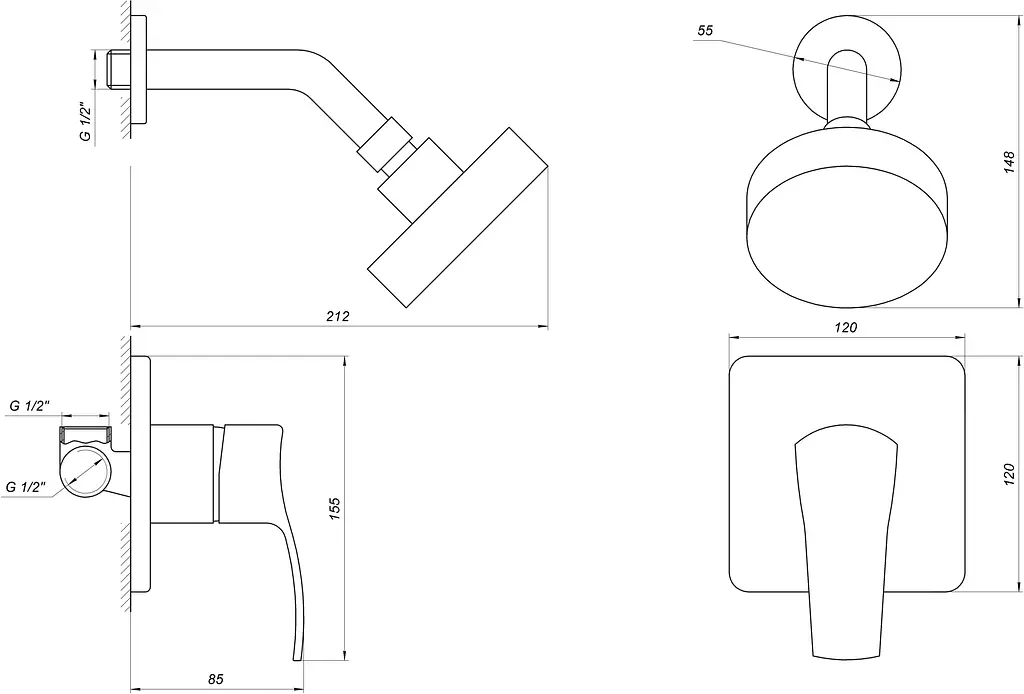Душова система прихованого монтажу Globus Lux GLQU-0105S-KIT, Хром - фото 5