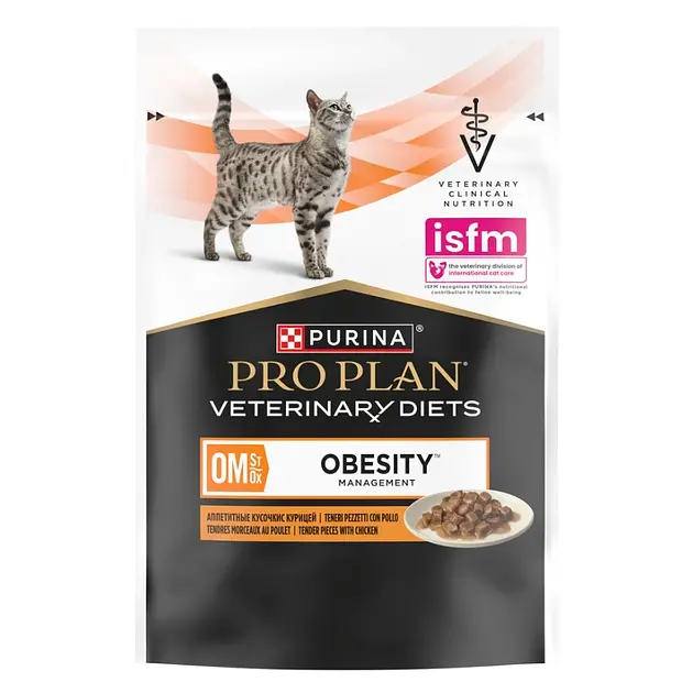 Набір вологий корм для дорослих котів Purina Pro Plan Veterinary Diets OM Obesity Management St/Ox для схуднення з куркою 10 x 85 г - фото 2