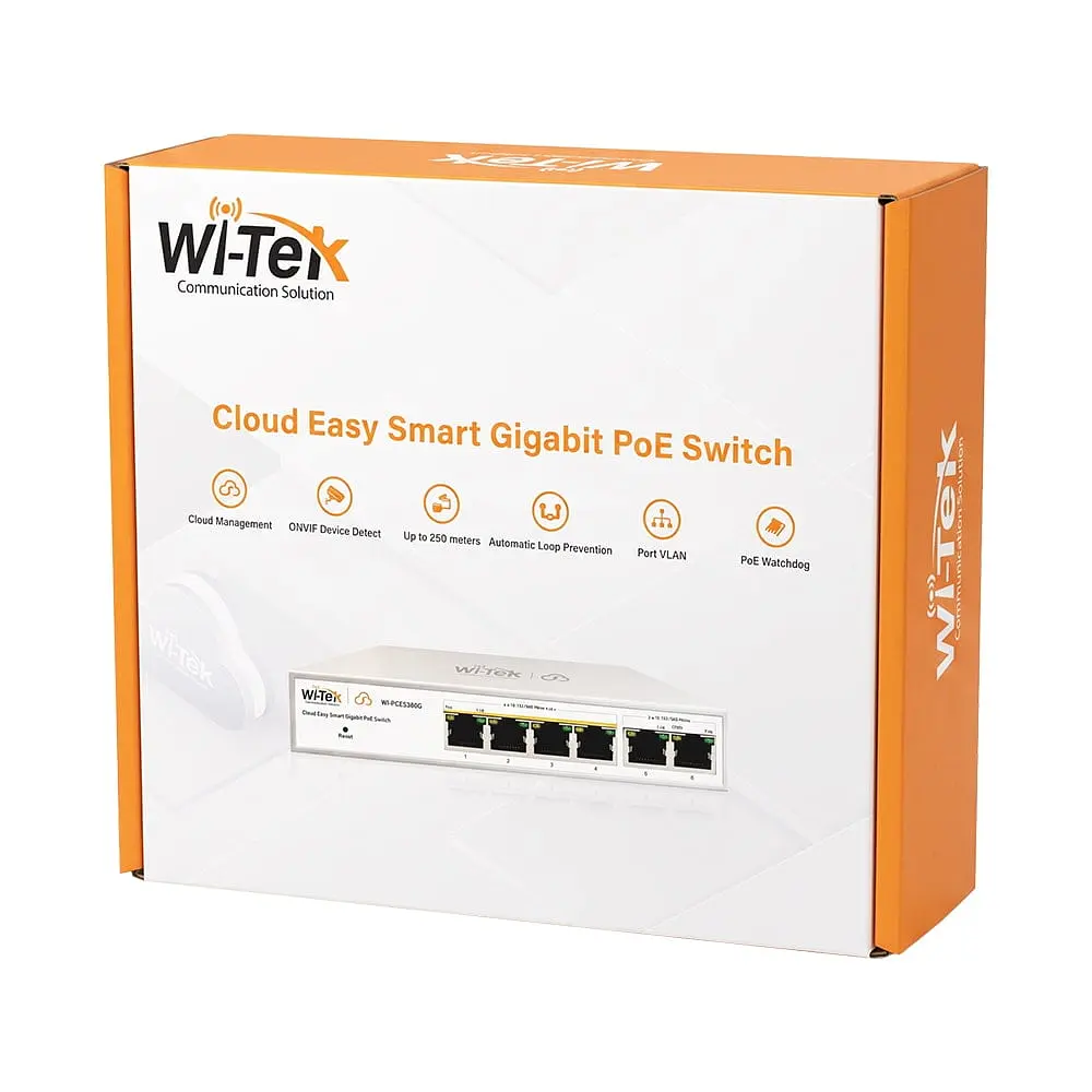 PoE-комутатор 6-портовий керований Wi-Tek WI-PCES306G V2 гігабітний, 4x1000Mbps PoE+, 2x1000Mbps Uplink, 60W, Cloud, ONVIF (73-00251) - фото 8