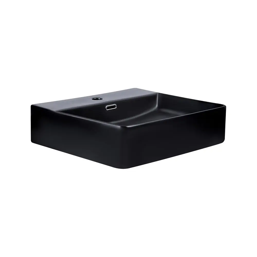 Умивальник Qtap Nando LT підвісний прямокутний 500x420x120 мм Black matt + донний клапан PU03O, Чорний матовий - фото 4