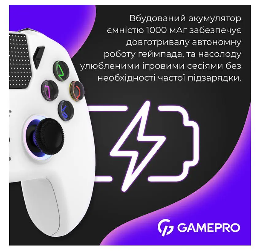 Геймпад Bluetooth джойстик GamePro GPS-13W Bluetooth 5.3/USB (PC/iOS/Android/PS3/PS4) DualShock RGB White - фото 13