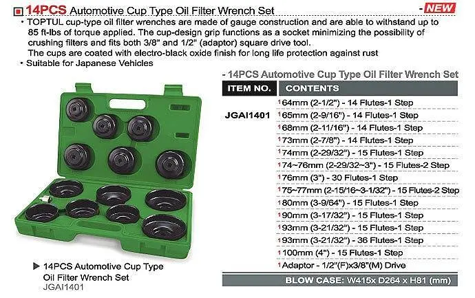 Набір знімачів масляних фільтрів 14ед. TOPTUL JGAI1401 - фото 2