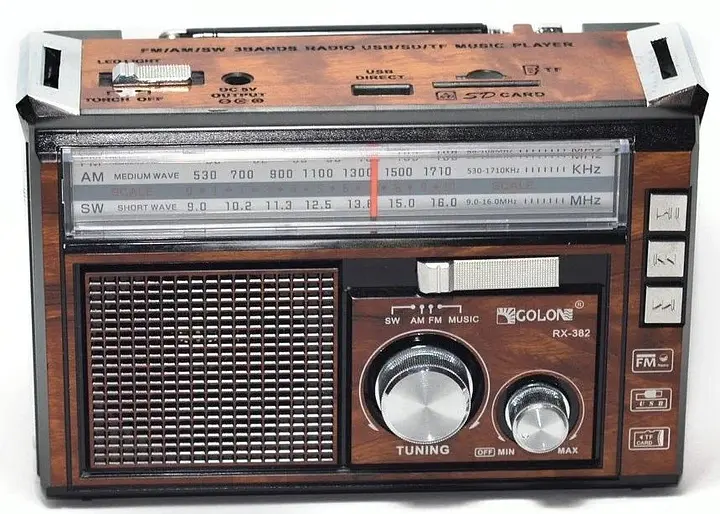 Радіоприймач переносний Golon RX-382 FM/AM/SW з ліхтарем LED Коричневий (1931177197) - фото 2
