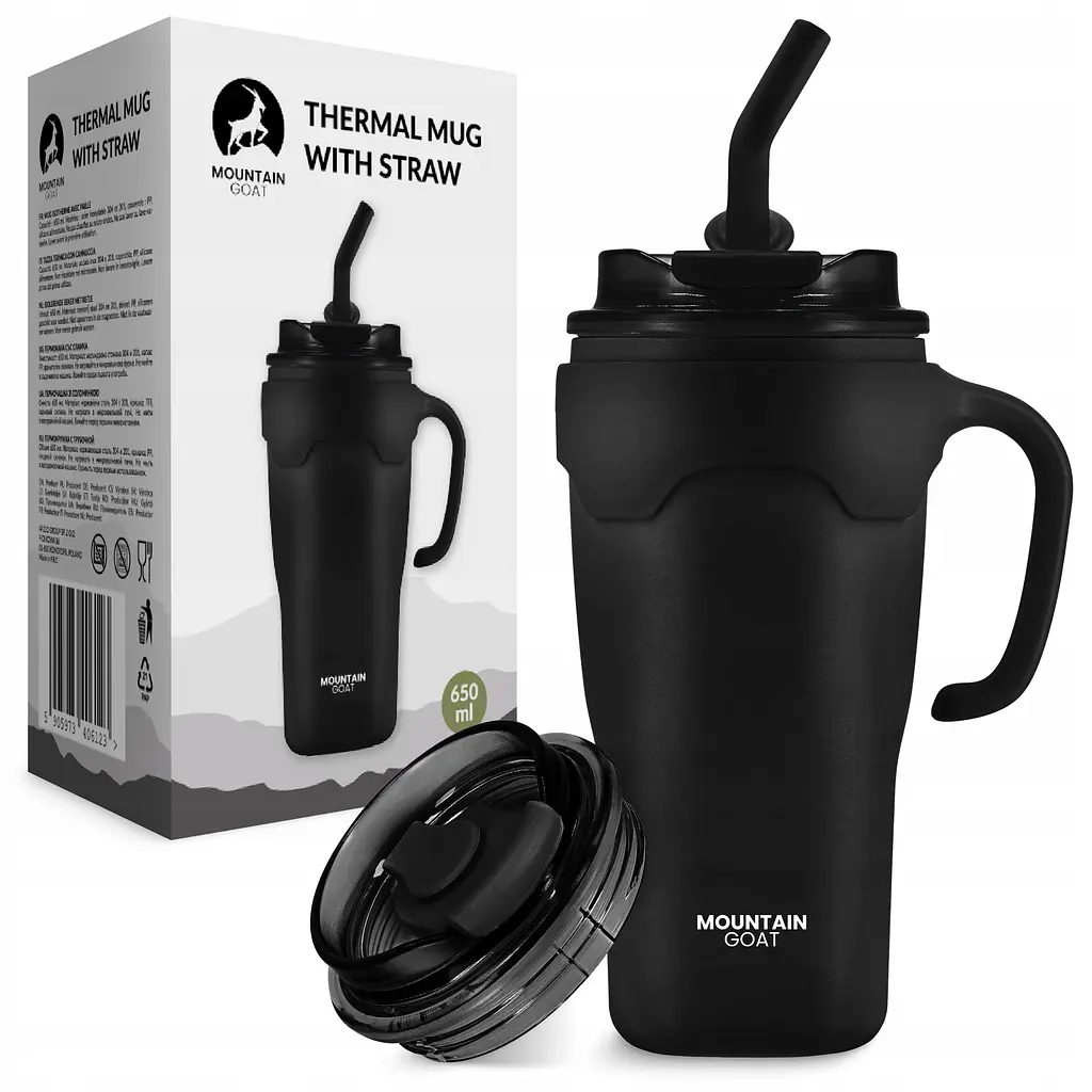 Термокухоль Mountain Goat зі соломинкою 0.65 л Black (P-5905973406123) - фото 2