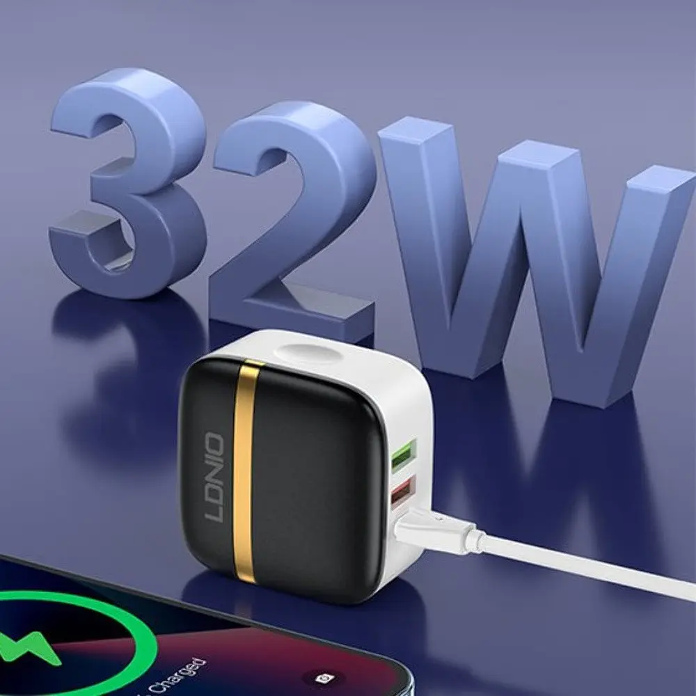 Зарядний пристрій Ldnio A3513Q 2 USB/ Type-C QC PD 33W чорний + кабель USB to Type-C - фото 6