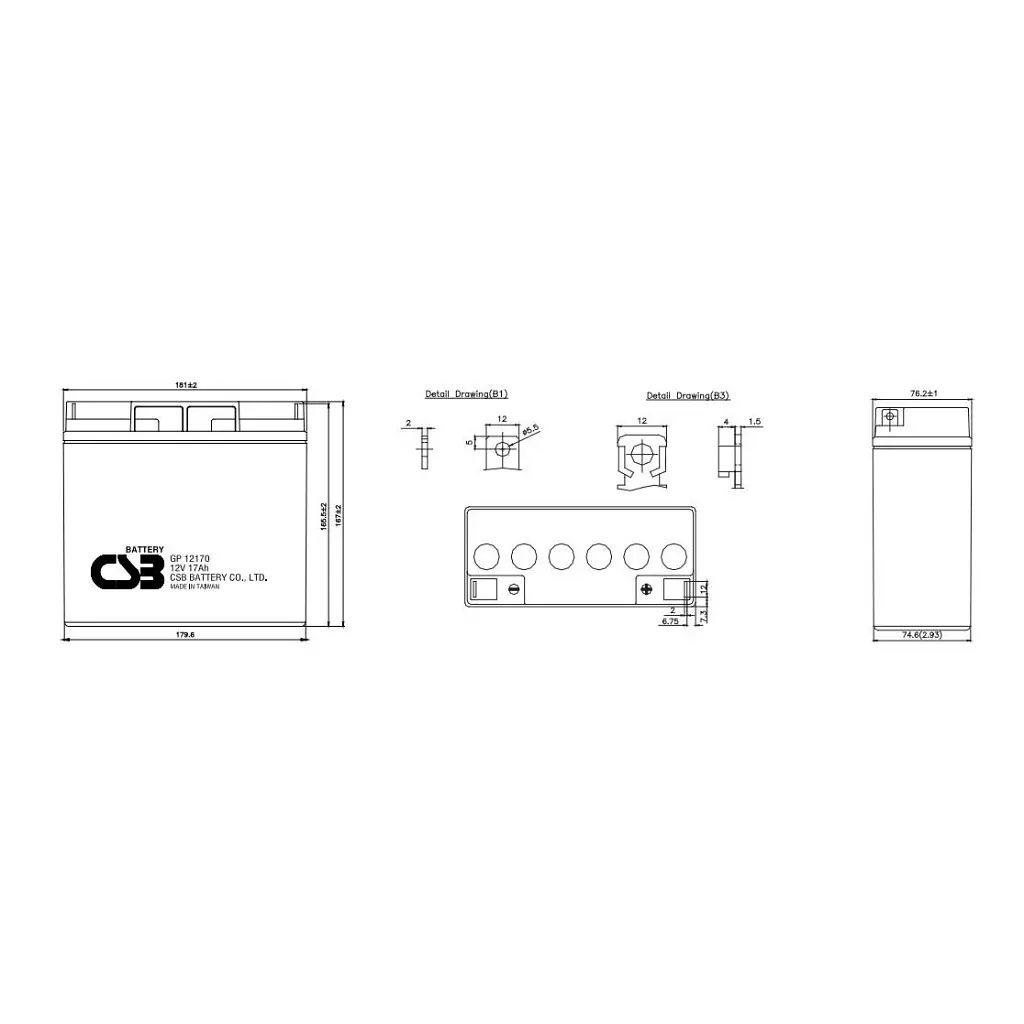 Батарея до ДБЖ CSB 12В 17 Ач (GP12170) - фото 2