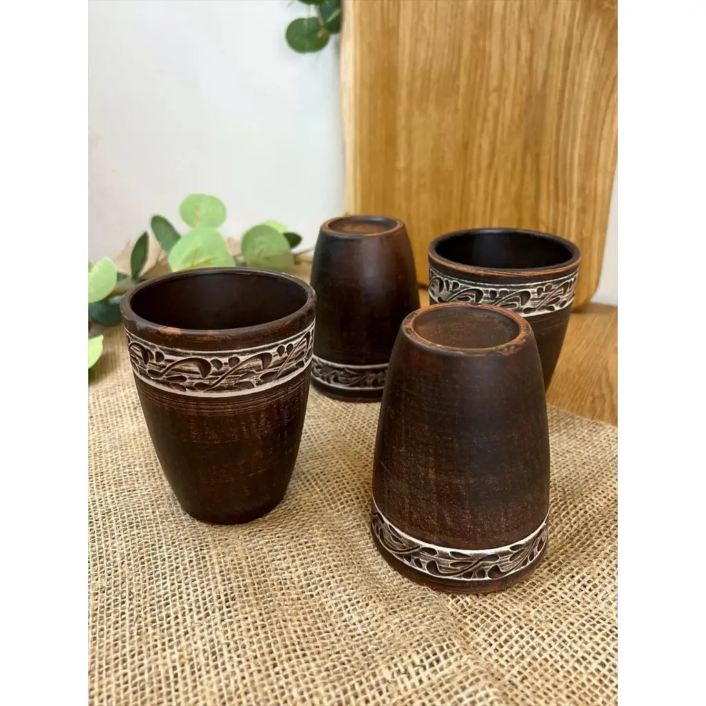 Склянка 0.4 літра керамічна (глиняна) різьблена Ангоб - фото 5