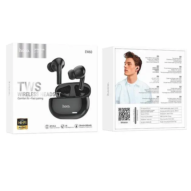 Наушники Hoco Norman true wireless BT headset EW60 |BT5.3, 30/300mAh, 4h| black - фото 3