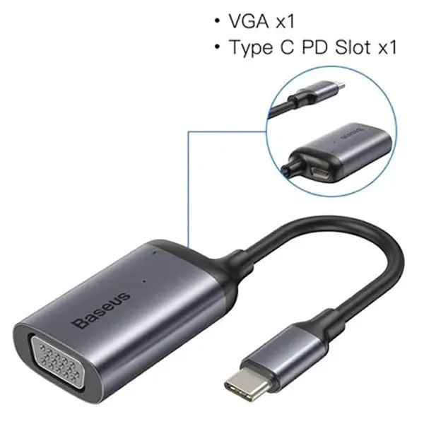 Перехідник Baseus Enjoyment Series Type-C to VGA+PD HUB Convertor CAHUB-O0G Dark Grey - фото 4