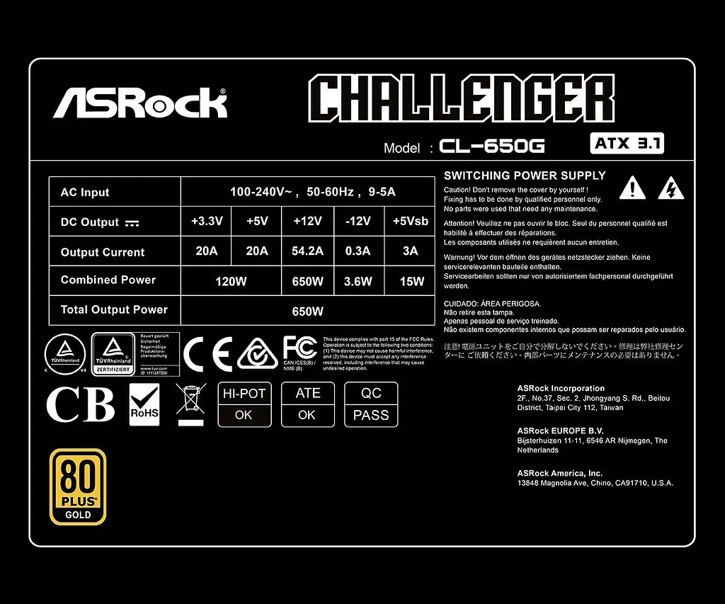 Блок живлення ASRock Challenger CL-650G 650W [176394] - фото 6