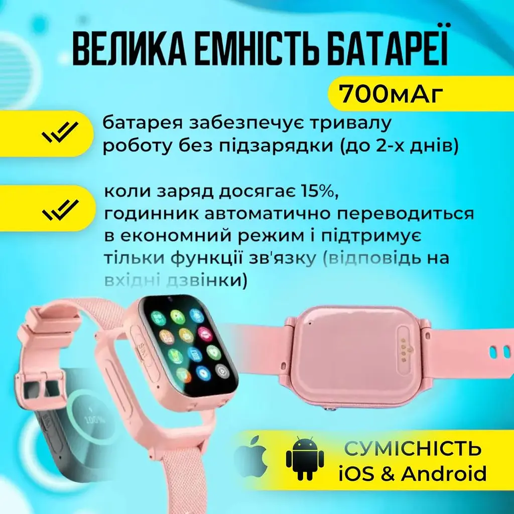 Смарт годинник дитячий A1 з відеодзвінком HD-камерою та GPS 2 змінних корпуса в комплекті Рожевий (KW2-A1-Pink) - фото 7