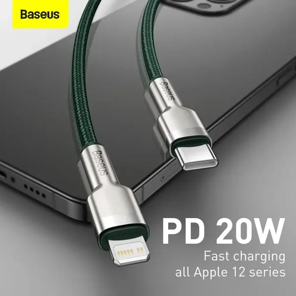 Кабель Baseus Cafule Metal USB-C to Lightning PD 20W 2m Green (CATLJK-B06) [169513] - фото 9