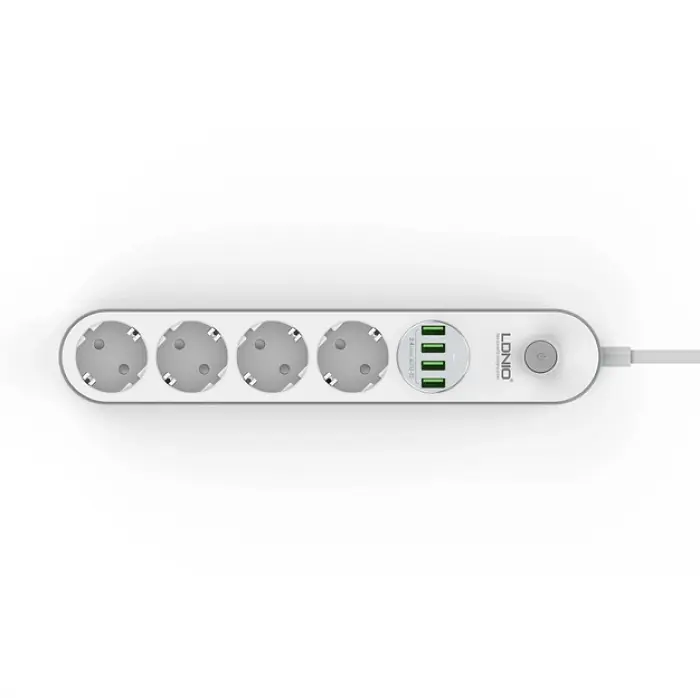 Мережевий фільтр подовжувач 4 євро розетки 4 USB 2м із захистом та заземленням LDNIO SE4432 2500W 10A USB 3.4A - фото 3