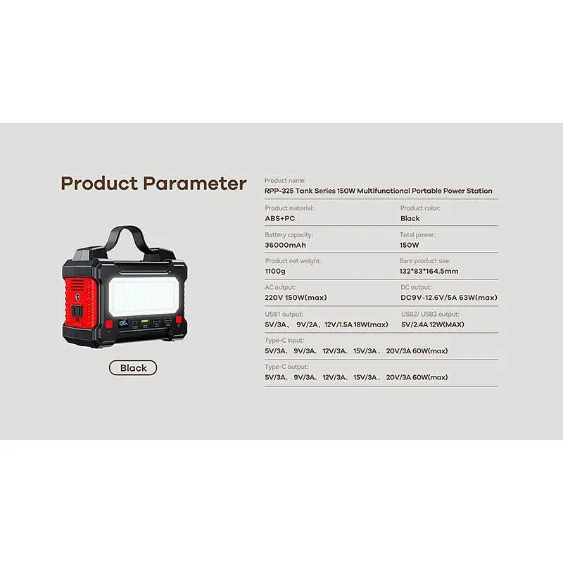 Портативна електростанція Remax Tank Series 150W Power Station RPP-325 36000mAh - фото 5