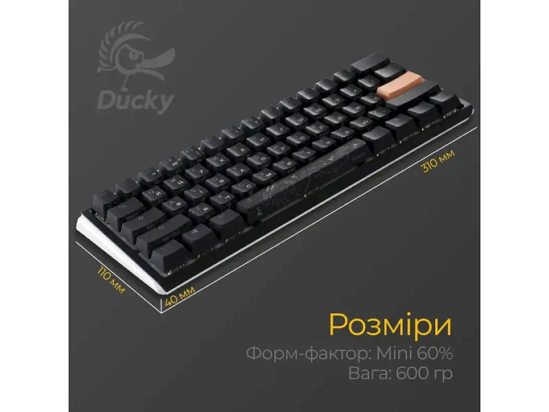 Клавіатура Ducky One 3 Mini Cherry MX Silent Red RGB UA USB Black (DKON2161ST-SUAPXCLAWSC1) - фото 2