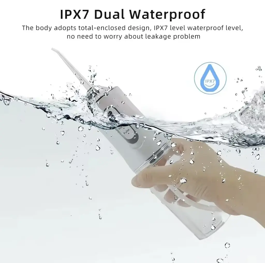 Портативний іригатор для ротової порожнини 220 мл з 4 насадками - 3 режими, IPX7 - фото 6