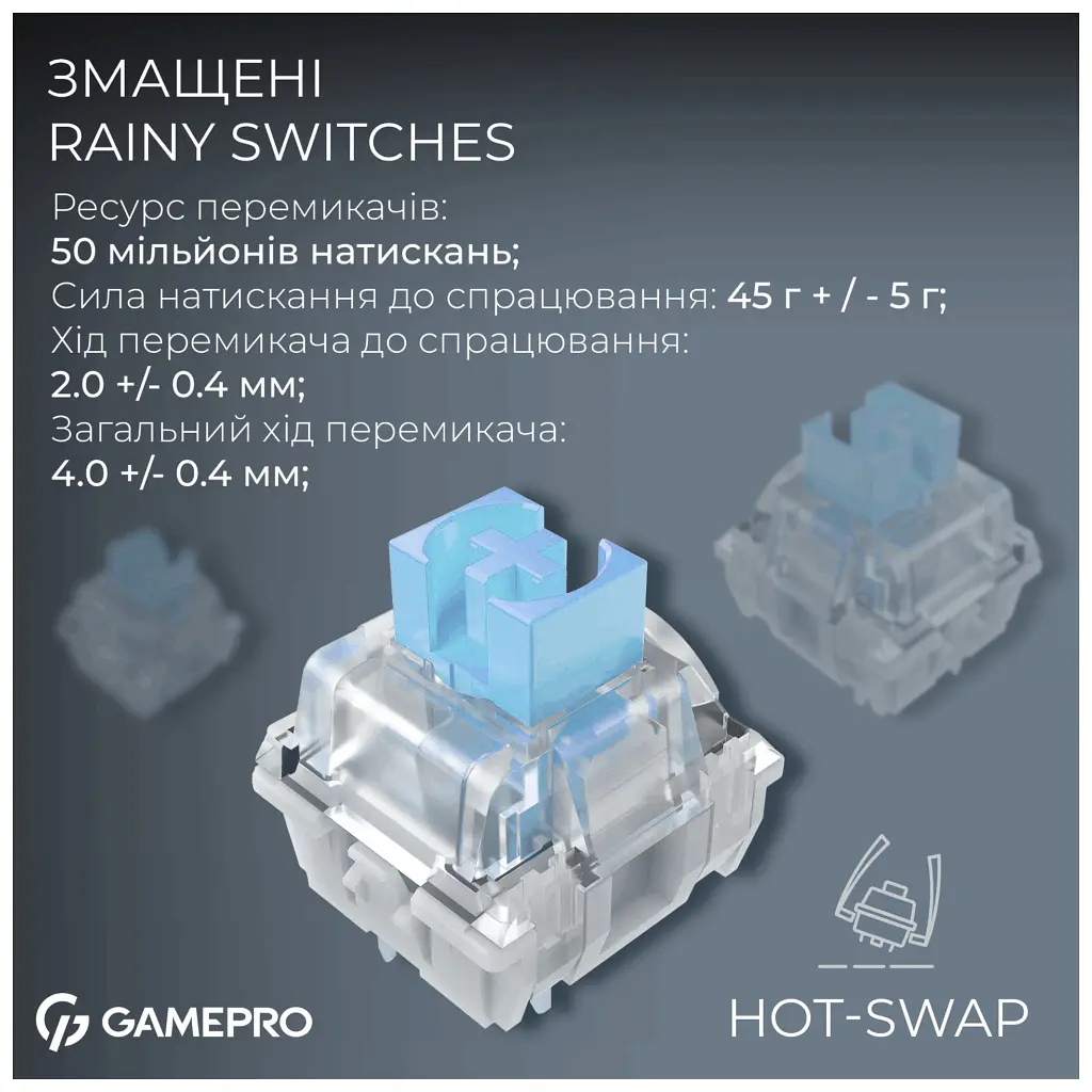 Клавіатура GamePro Asgard Valhalla Pro MK160B-D-Pro Rainy Switch Wireless/Bluetooth/USB UA Black (MK160B-D-Pro) - фото 8