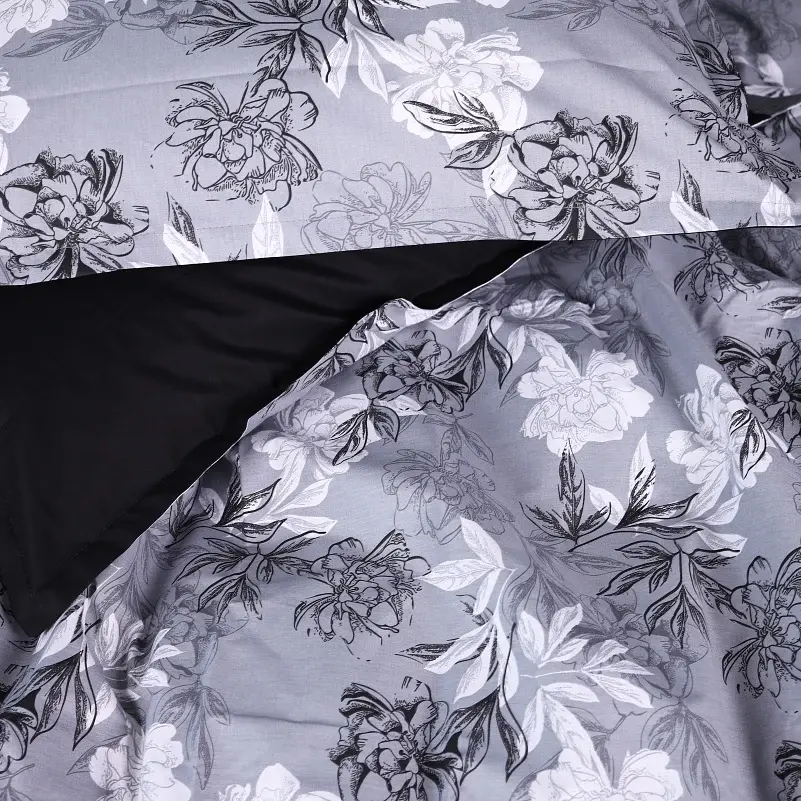 Наволочка MirSon Поплін 00-8 Black Flowers 60х60 см чорно-сіра (2200009707957) - фото 4