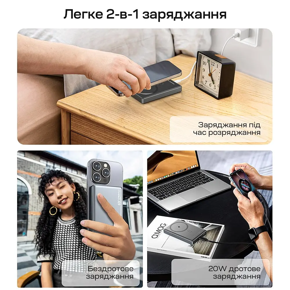 Повербанк 10000mAh Choetech B739 Black QC3.0 PD3.0 бездротова магнітна зарядка (43-00151) - фото 5