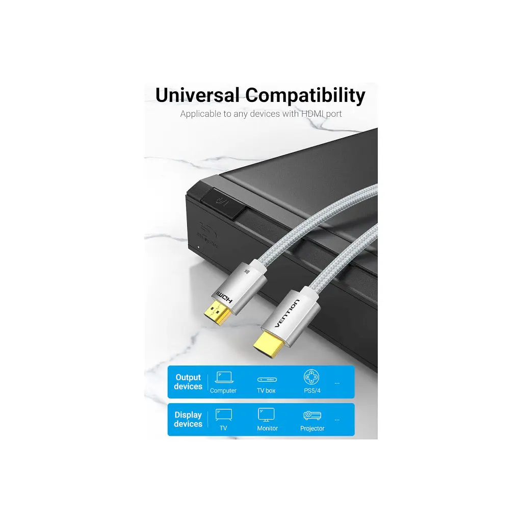 Кабель мультимедійний HDMI M to HDMI M 2.0m V2.1 8K60Hz silver Vention (ALCIH) - фото 4