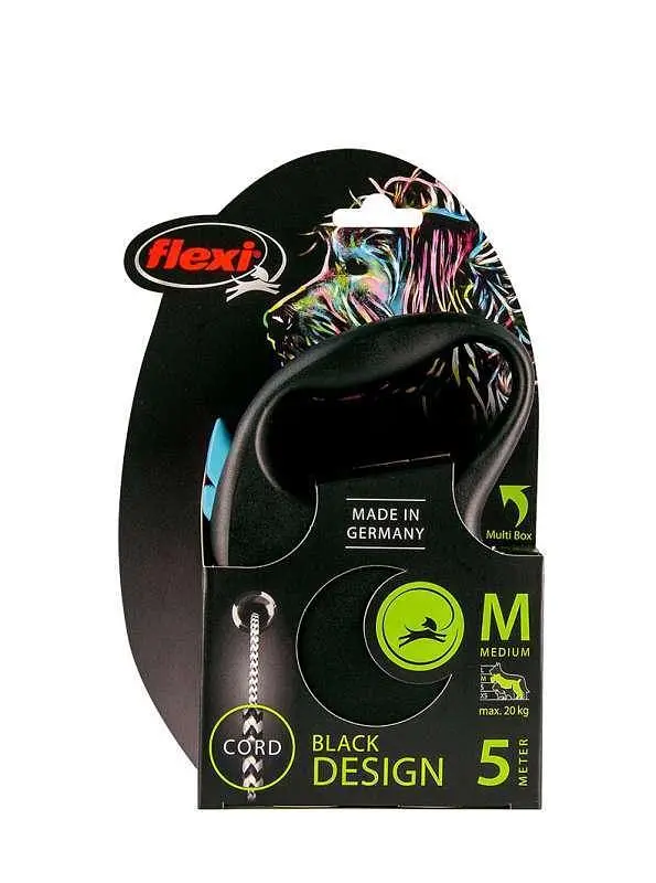 Поводок-рулетка Flexi Black Design M для собак средних пород трос 5 м до 20 кг голубой - фото 2