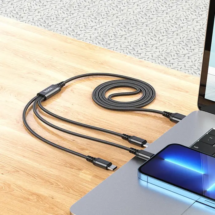 Кабель для заряджання телефонів HOCO X76 3 в 1 USB to Type-C+Lightning+MicroUSB 2A Чорний - фото 3