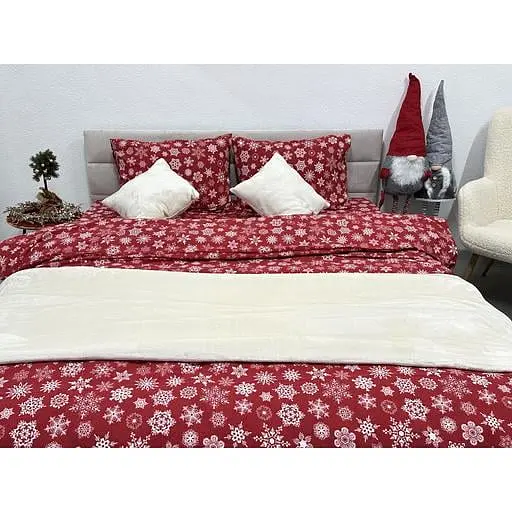 Комплект постельного белья Ecotton полуторный 15505 Снежинка на красном (24261) - фото 2