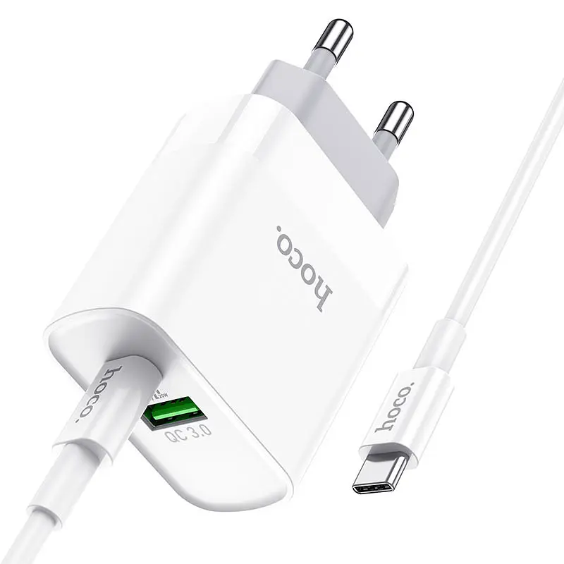 Мережевний зарядний пристрій Hoco C80A Rapido PD20W+QC3.0 1USB-A/1C + кабель Type-C to Type-C Білий - фото 2